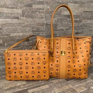 Womens MCM Liz Reversible Medium Visetos Tote Bag With Pouch
